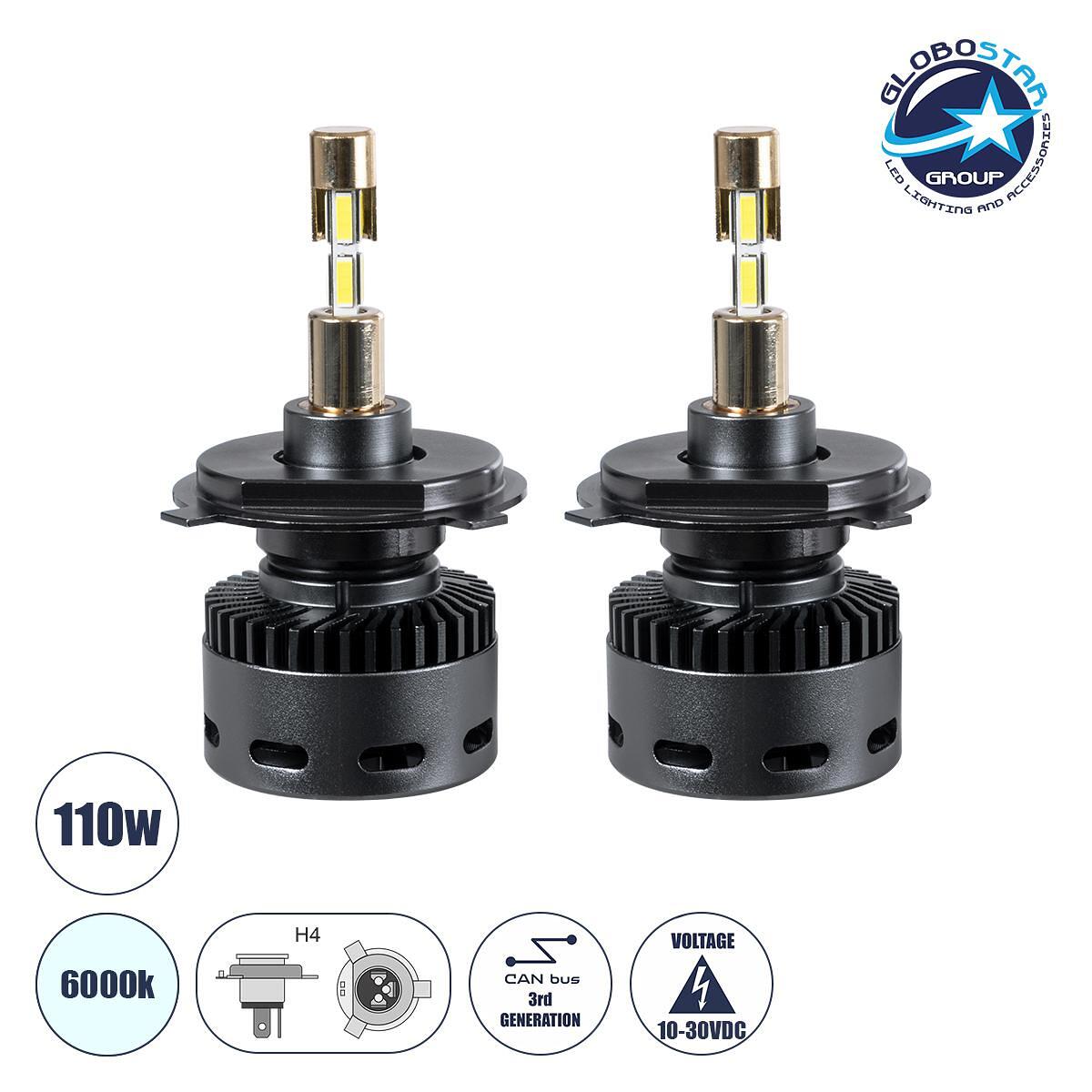 GloboStar® 81504 H4 X10 360° Line KIT Основно Осветление за Автомобили и Камиони 3-то Поколение Can-Bus Серия LED CREE CXB 110W 22000lm DC 10-30V Вод