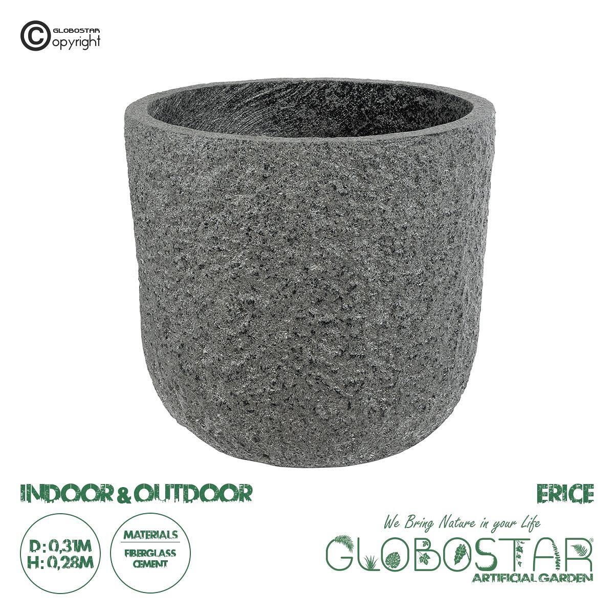 GloboStar® Изкуствена Градина ERICE 20758 Подов Полиестерен Циментов Кашпo Саксия - Flower Pot Сив Φ31 x В28cm