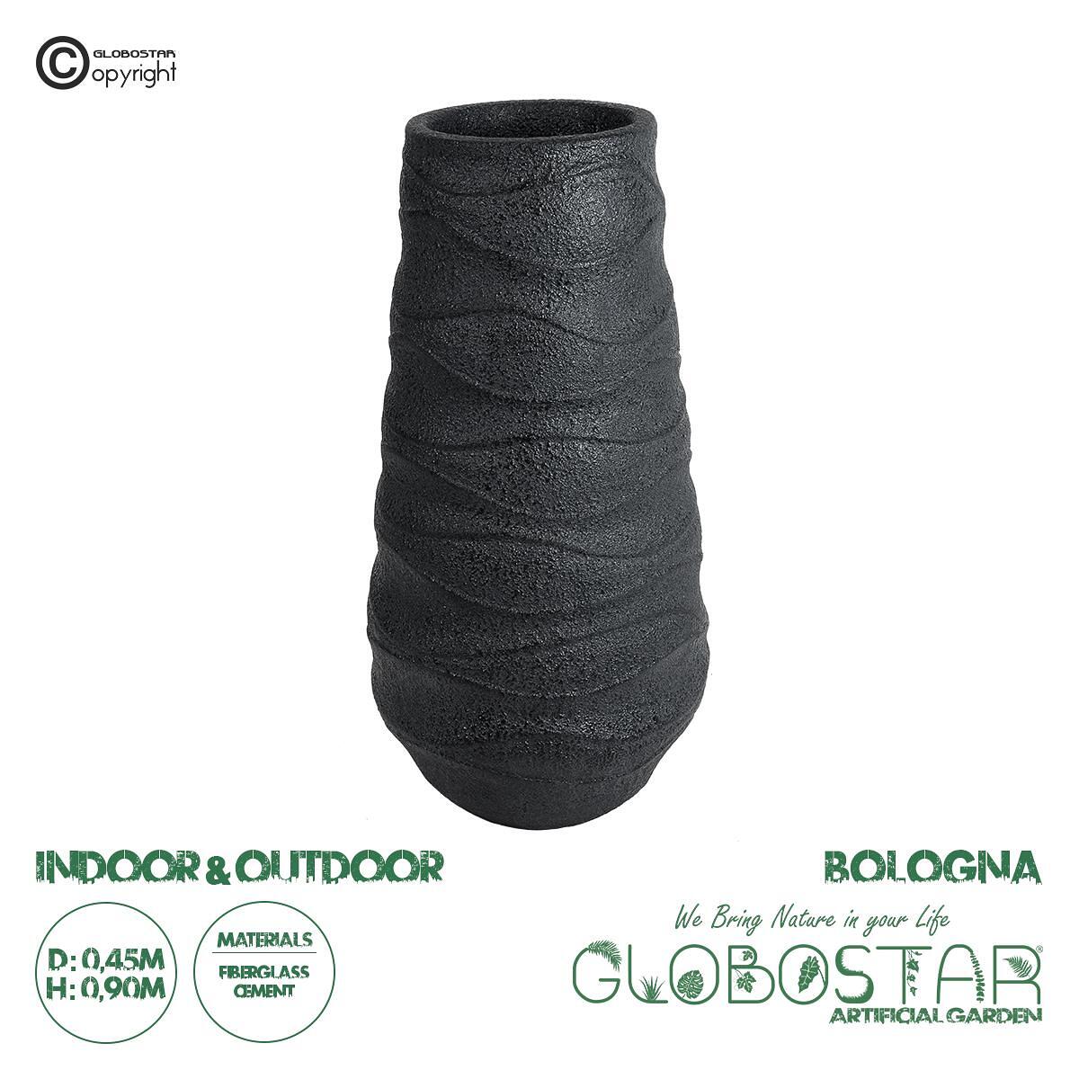 GloboStar® Изкуствена Градина BOLOGNA 20727 Подов Полиестерен Циментов Кашпo Саксия - Flower Pot Черен Ф45 x В90cm