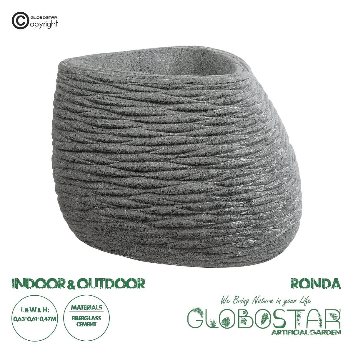 GloboStar® Изкуствена Градина RONDA 20759 Подова Полиестерна Циментова Кашпа Саксия - Flower Pot Сива М63 x Ш41 x В47cm