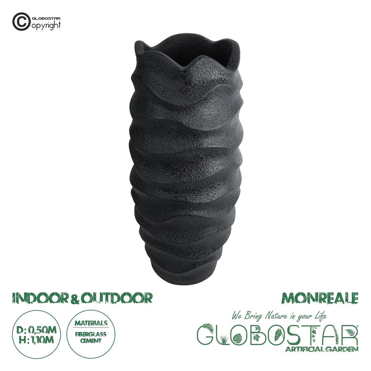 GloboStar® Изкуствена Градина MONREALE 20728 Подов Полиестерен Циментов Кашпo Саксия - Flower Pot Черен Φ50 x В110cm