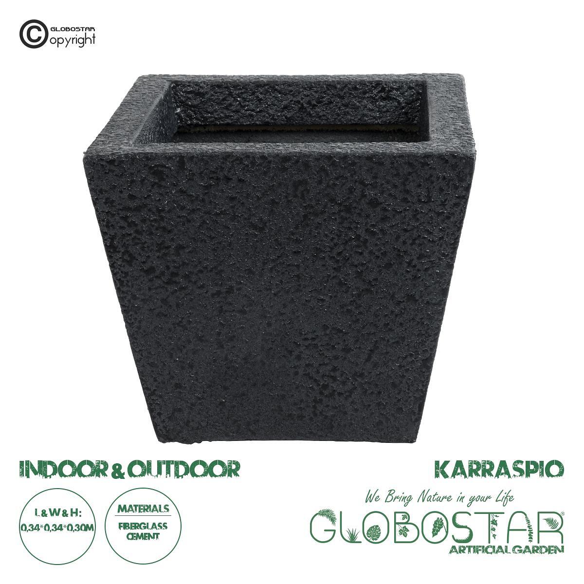 GloboStar® Изкуствена градина KARRASPIO 20770 Подов полиестерен циментов кашпот саксия - Flower Pot Черен М34 x Ш34 x В30cm