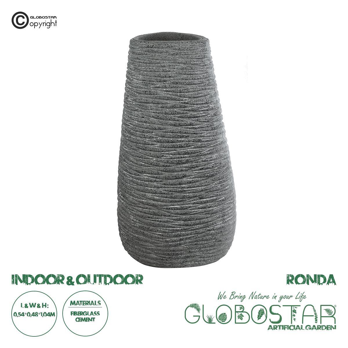 GloboStar® Изкуствена Градина RONDA 20760 Подов Полиестерен Циментов Саксия Кашпа - Flower Pot Сив М54 x Ш48 x В104cm