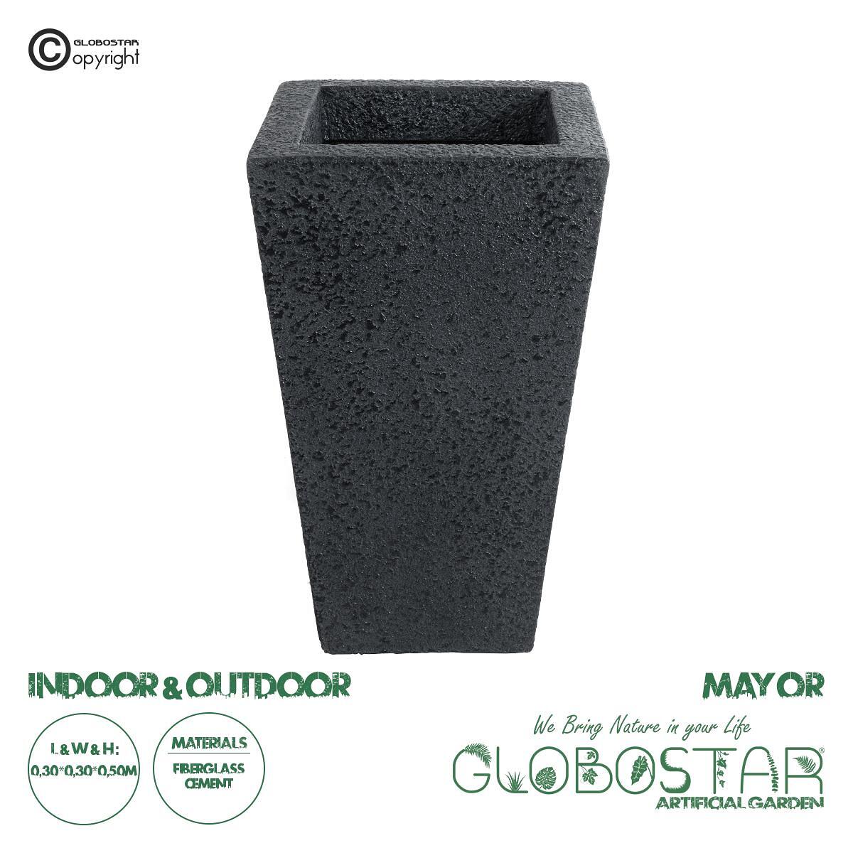 GloboStar® Изкуствена Градина MAYOR 20771 Подов Полиестерен Циментов Саксия-Кашпа - Flower Pot Черен М30 x Ш30 x В50cm