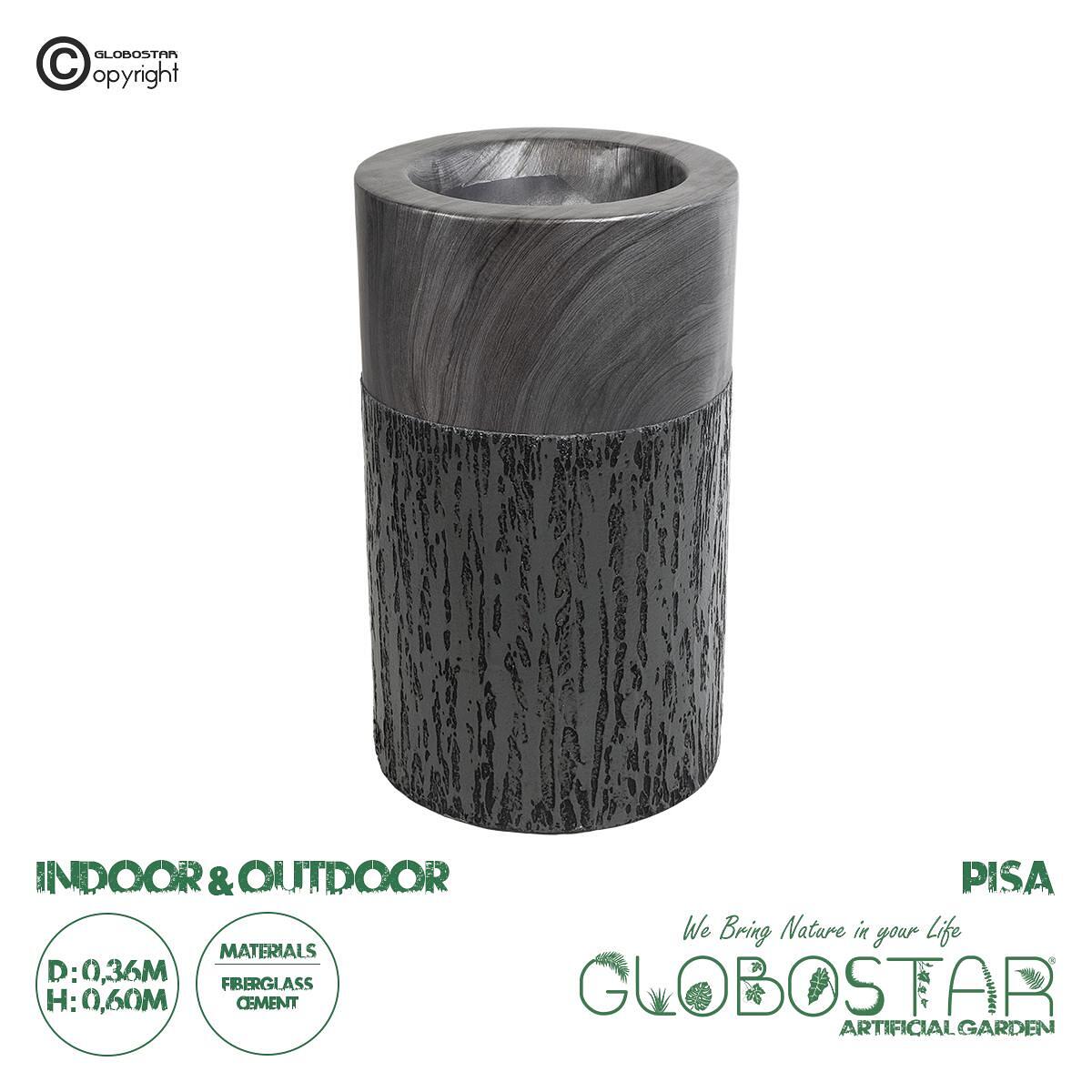 GloboStar® Изкуствена Градина PISA 20761 Подов Полиестерен Циментов Саксия Кашпа - Flower Pot Сив Антрацит Φ36 x В60cm