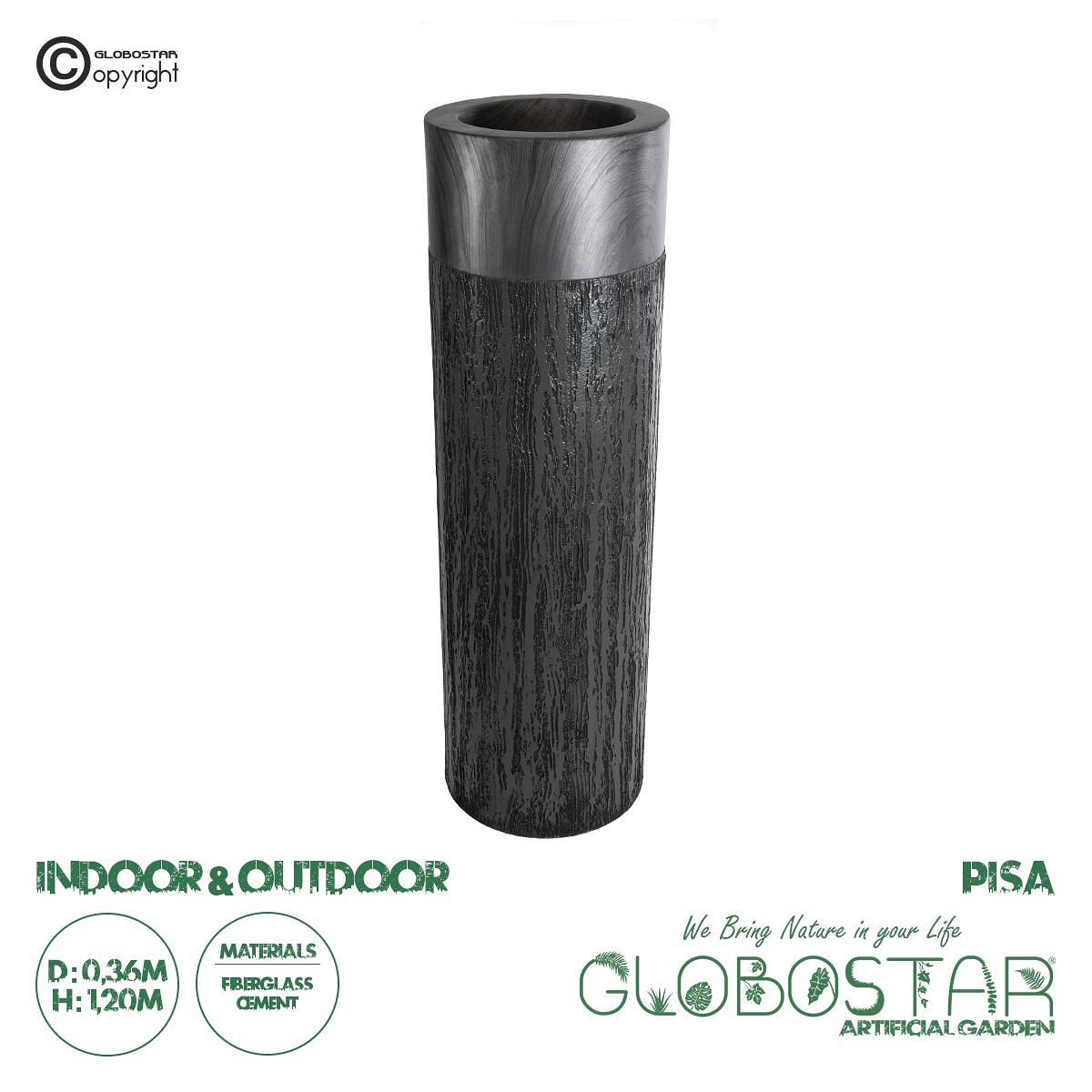 GloboStar® Изкуствена Градина PISA 20762 Подов Полиестерен Циментов Саксия-Кашпа - Flower Pot Сив Антрацит Φ36 x В120cm