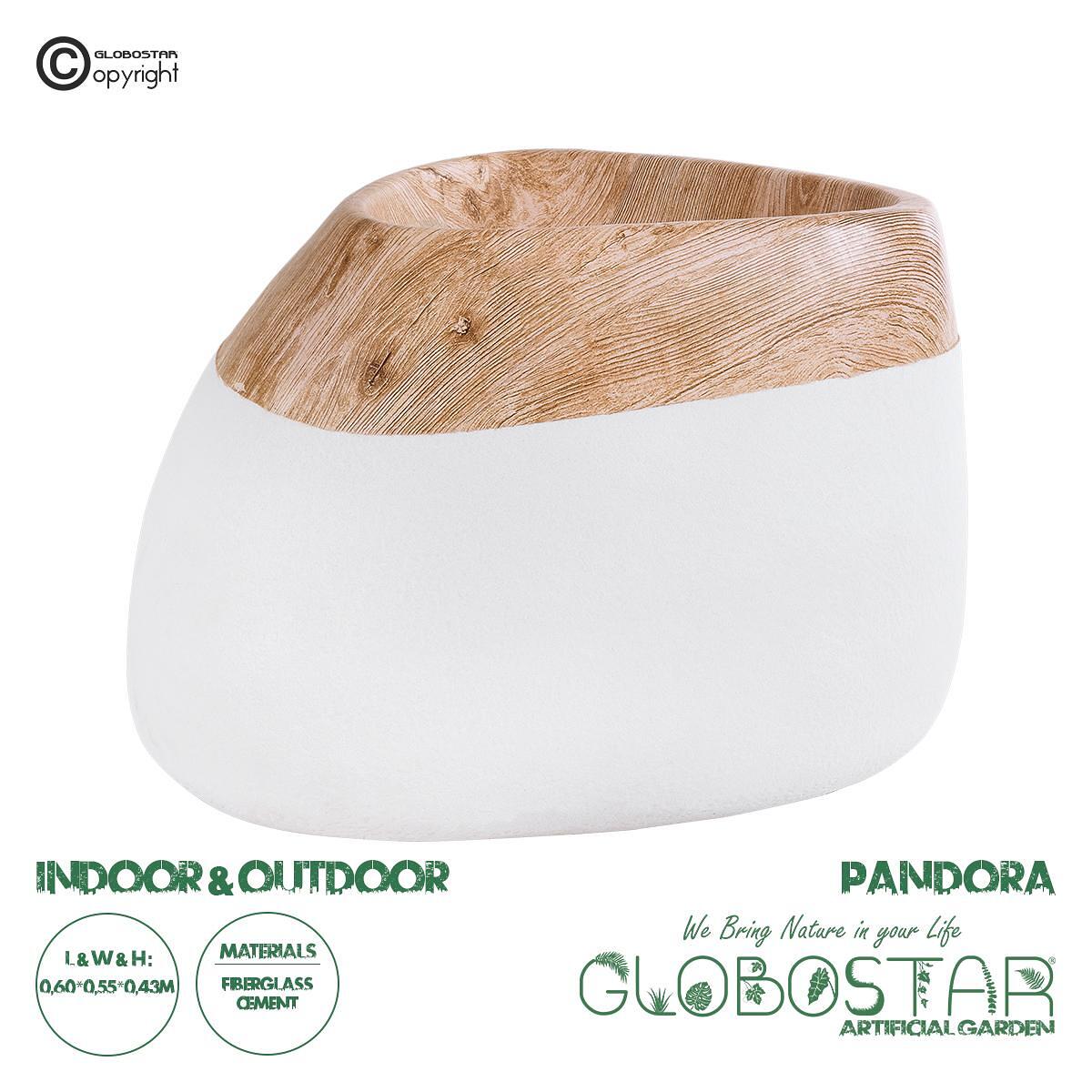 GloboStar® Изкуствена Градина PANDORA 20705 Подов Полиестерен Циментов Саксия Кашпа - Flower Pot Бял с Кафяв М60 x Ш55 x В43cm