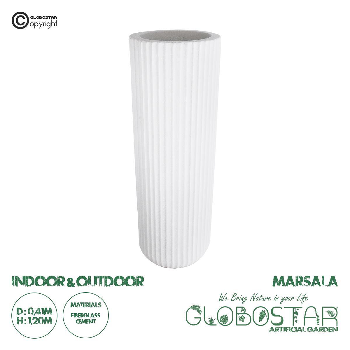 GloboStar® Изкуствена Градина MARSALA 20735 Подов Полиестерен Циментов Кашпа Саксия - Flower Pot Бял Φ41 x В120cm