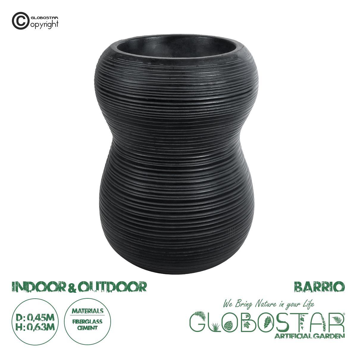 GloboStar® Изкуствена Градина BARRIO 20774 Подов Полиестерен Циментов Саксия - Flower Pot Черен Φ45 x В63cm