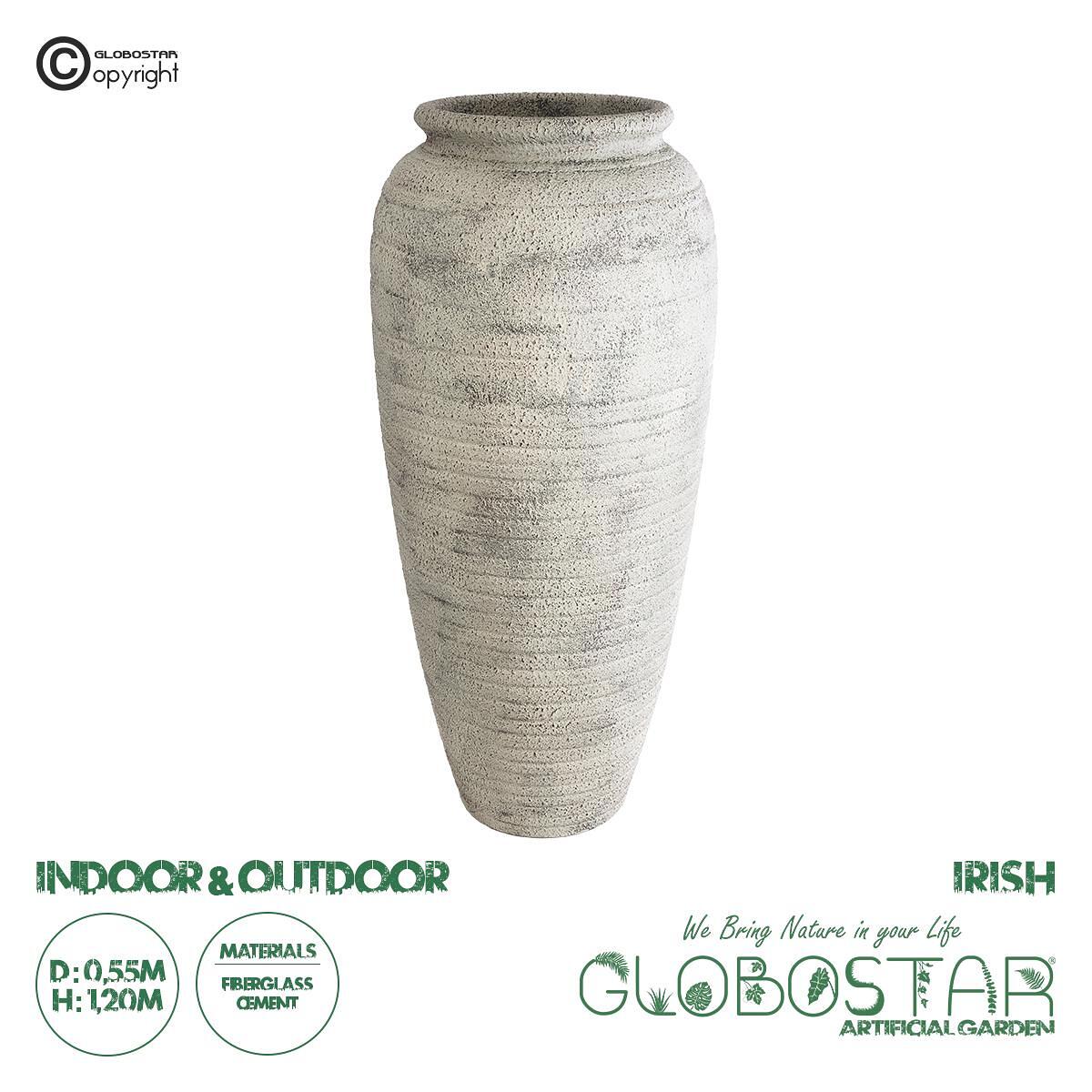 GloboStar® Изкуствена Градина IRISH 20720 Подов Полиестерен Циментов Кашпo Саксия - Flower Pot Бежово със Сиво Φ55 x В120cm