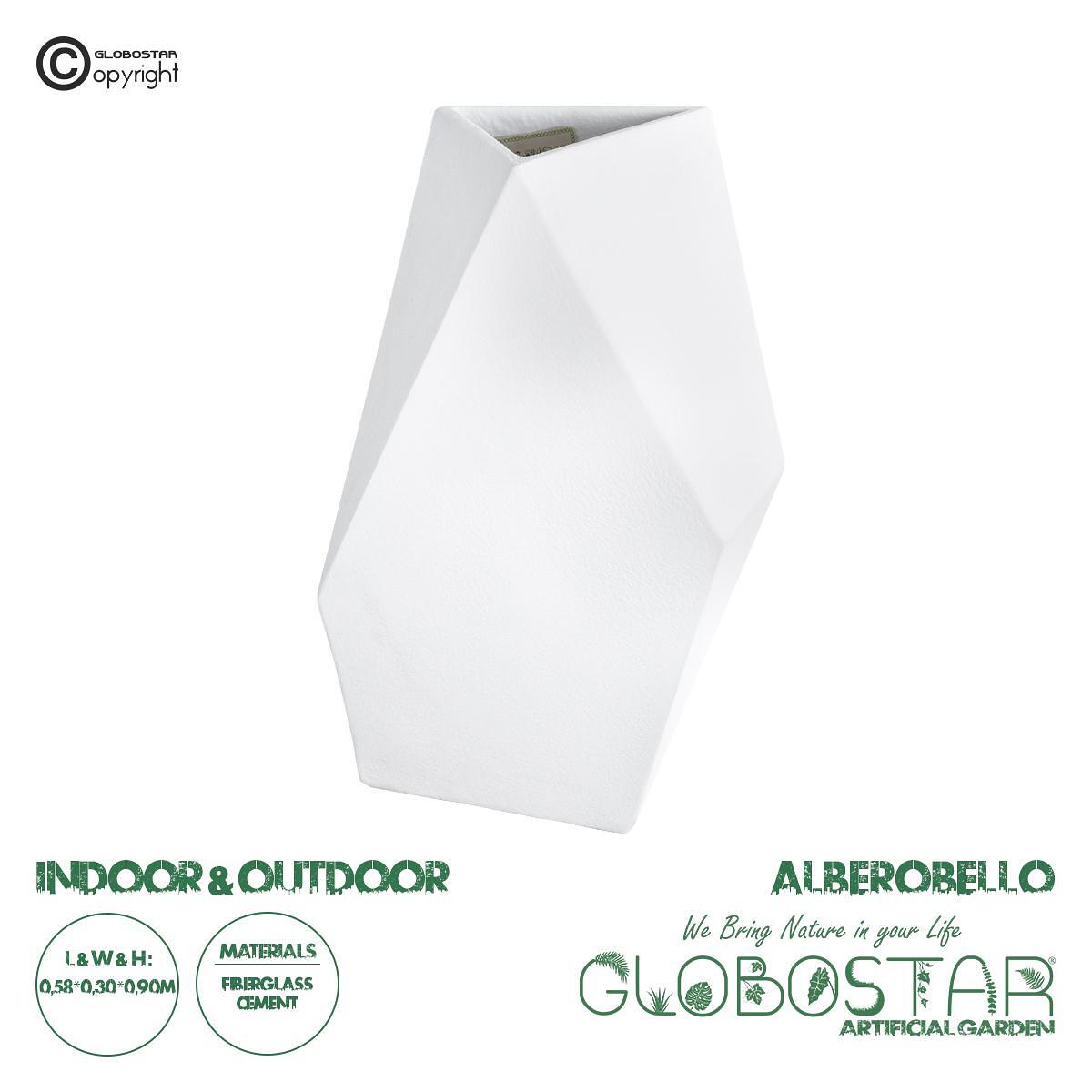 GloboStar® Изкуствена Градина ALBEROBELLO 20738 Подов Полиестерен Циментов Кашпо Саксия - Flower Pot Бял М58 x Ш30 x В90cm