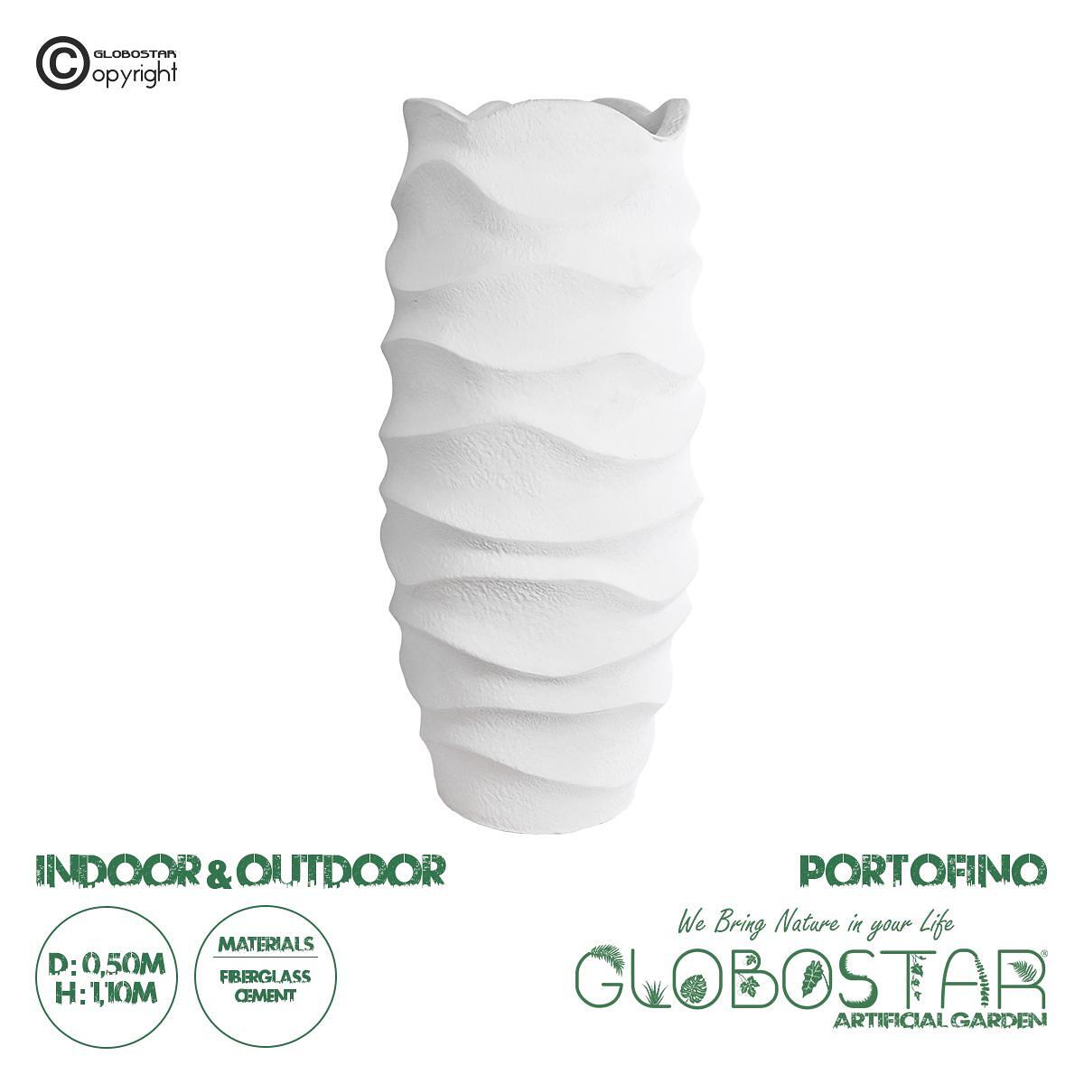GloboStar® Изкуствена Градина PORTOFINO 20729 Подов Полиестерен Циментов Саксия-Кашпа - Flower Pot Бял Φ50 x В110cm