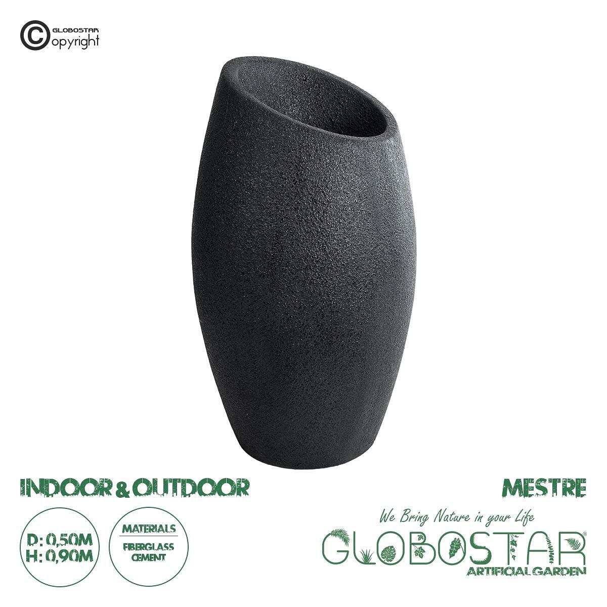 GloboStar® Изкуствена Градина MESTRE 20731 Подова Полиестерна Циментова Кашпа Саксия - Flower Pot Черна Φ50 x В90cm