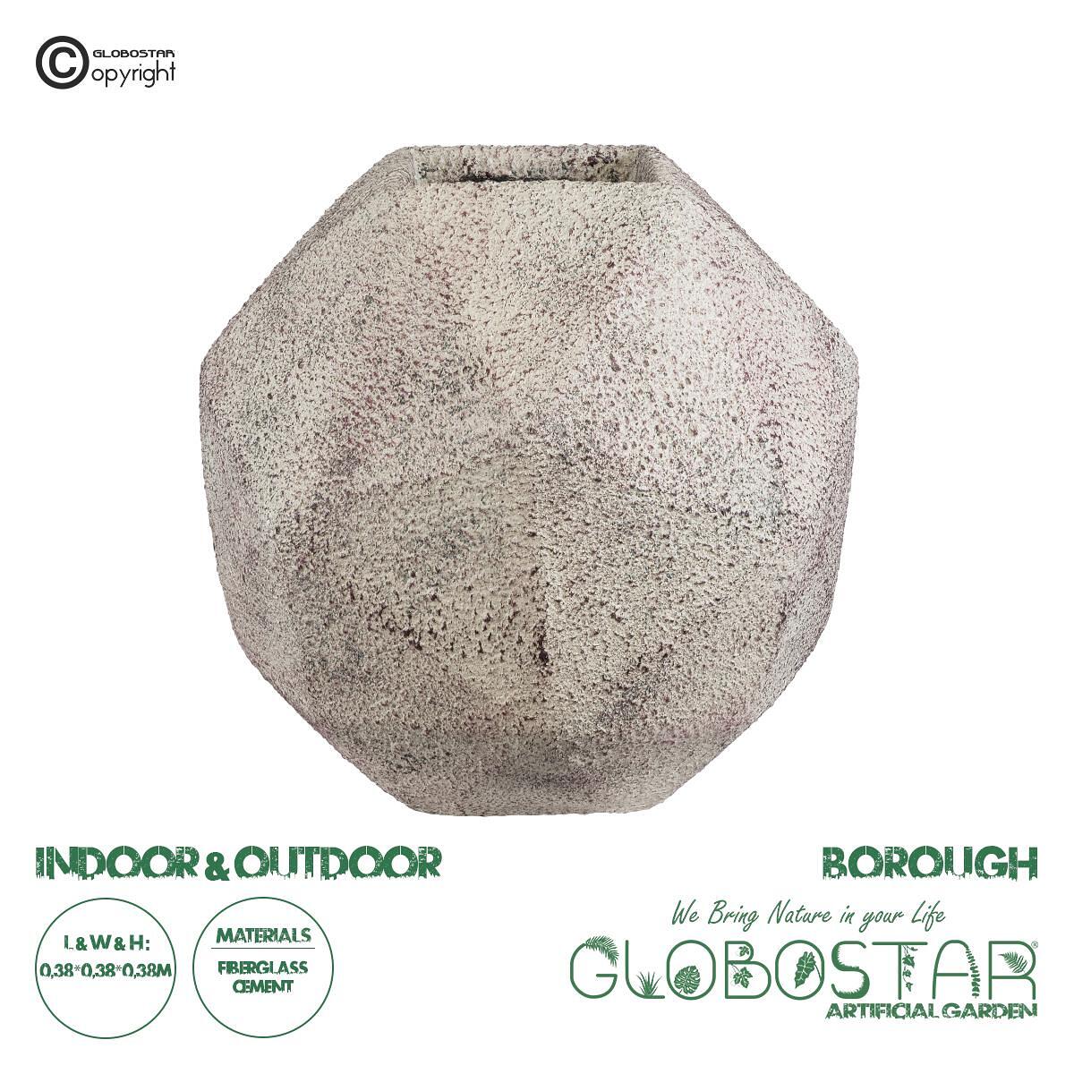 GloboStar® Изкуствена Градина BOROUGH 20781 Подов Полиестерен Циментов Кашпo Саксия - Flower Pot Бял с Бежов М38 x Ш38 x В38cm