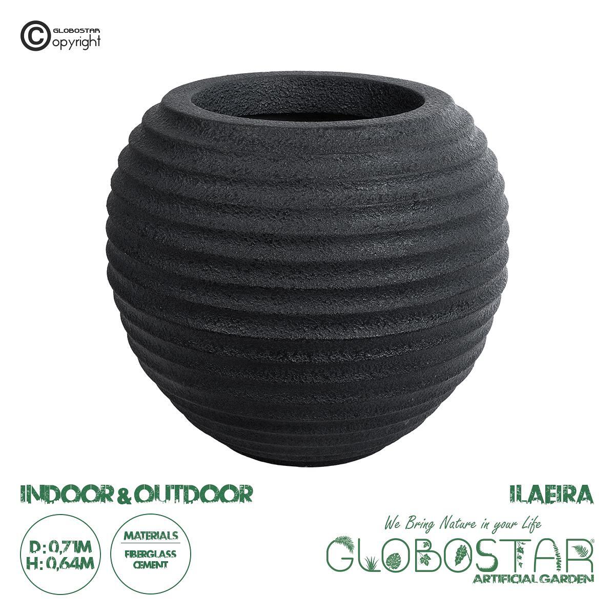 GloboStar® Изкуствена Градина ILAEIRA 20712 Подова Полиестерна Циментова Кашпа Саксия - Flower Pot Черна Φ71 x В64cm