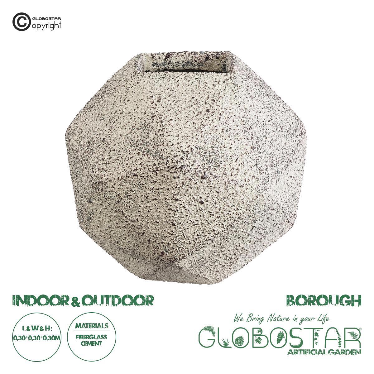 GloboStar® Изкуствена Градина BOROUGH 20782 Подова Полиестерна Циментова Кашпа Саксия - Flower Pot Бяла с Бежово М30 x Ш30 x В30cm