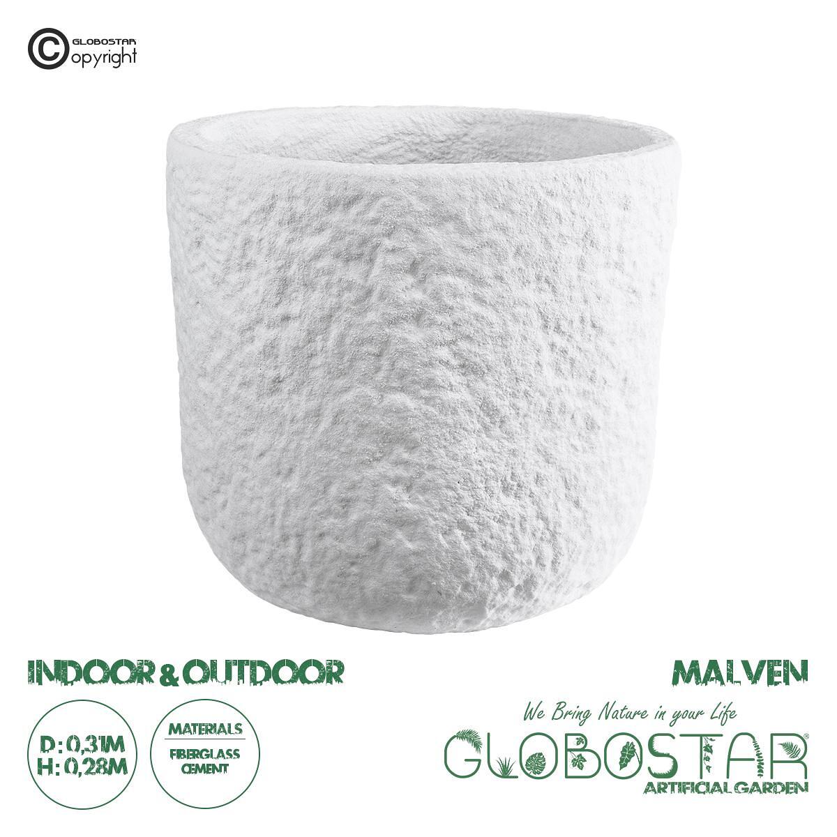 GloboStar® Изкуствена Градина MALVEN 20710 Подов Полиестерен Циментов Саксия - Flower Pot Бял Φ31 x В28cm