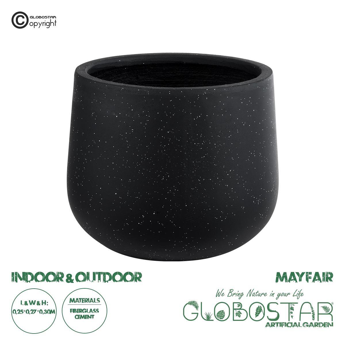 GloboStar® Изкуствена Градина MAYFAIR 20801 Декоративна Полиестерна Циментова Кашпа Саксия - Flower Pot Черна с Бели Детайли М25 x Ш27 x В30cm