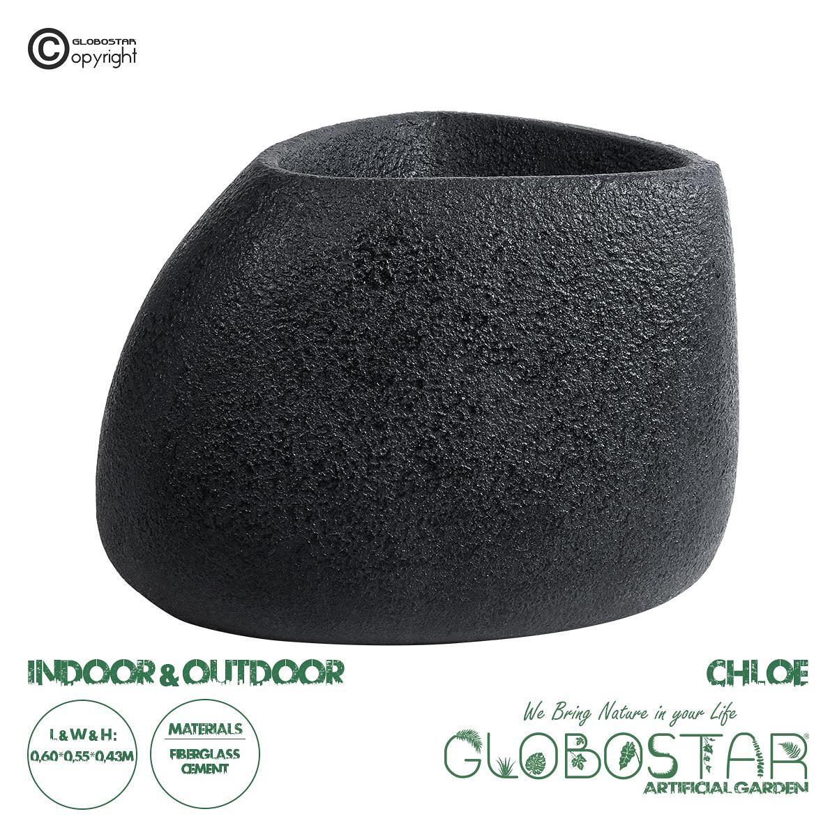 GloboStar® Изкуствена Градина CHLOE 20708 Подова Полиестерна Циментова Кашпа Саксия - Flower Pot Черна М60 x Ш55 x В43cm
