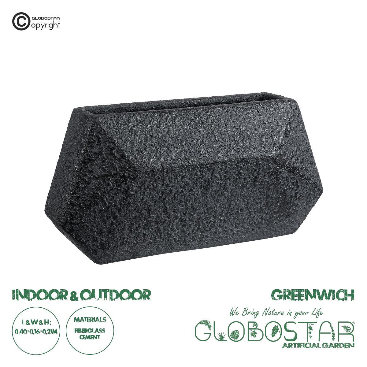 GloboStar® Изкуствена Градина GREENWICH 20785 Подов Полиестерен Циментов Кашпo Саксия - Flower Pot Черен М40 x Ш16 x В21cm