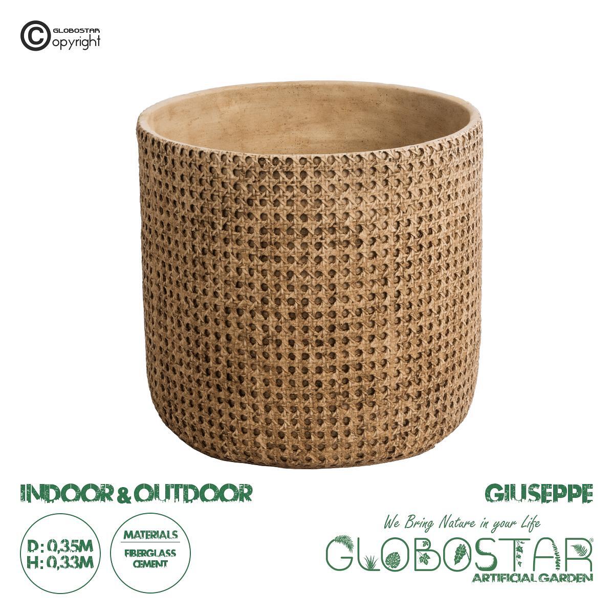 GloboStar® Изкуствена Градина GIUSEPPE 20800 Декоративна Полиестерна Циментова Кашпа Саксия - Flower Pot Кафява Φ35 x В33cm