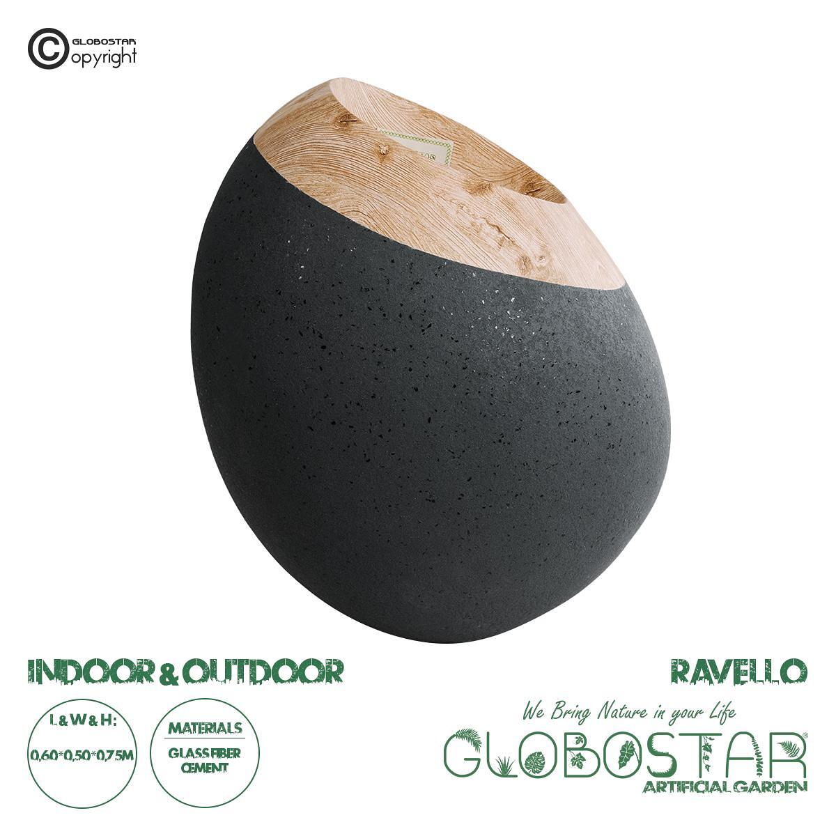 GloboStar® Изкуствена Градина RAVELLO 20747 Подов Полиестерен Циментов Саксия-Кашпа - Flower Pot Черна с Кафяво М60 x Ш50 x В75cm