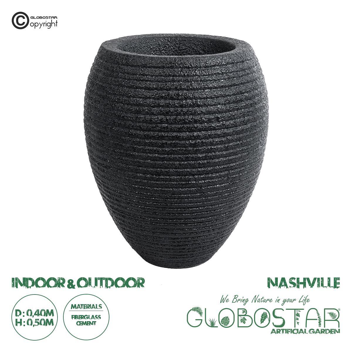 GloboStar® Изкуствена Градина NASHVILLE 20716 Подова Полиестерна Циментова Кашпа Саксия - Flower Pot Черна Φ40 x В50cm