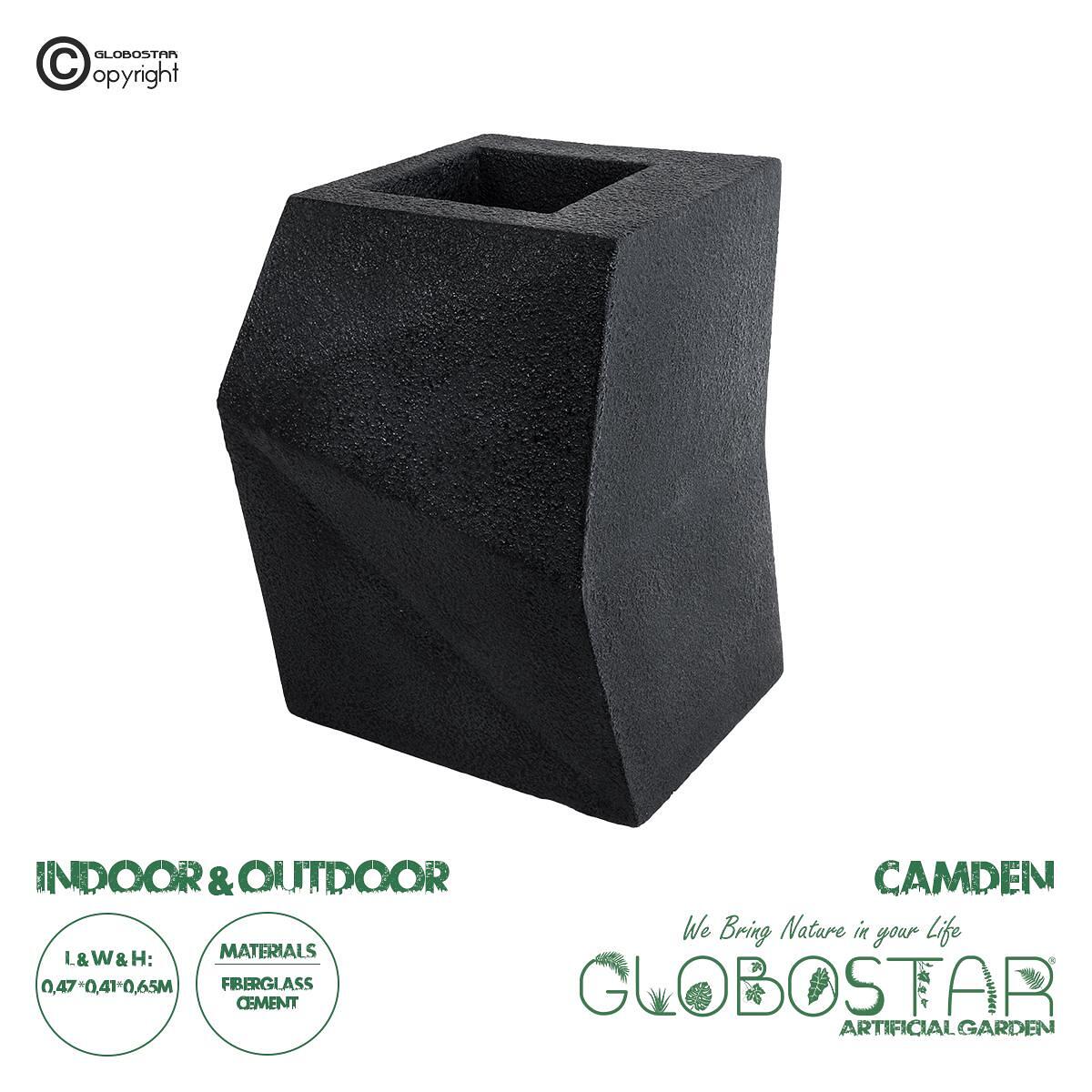 GloboStar® Изкуствена Градина CAMDEN 20788 Подова Полиестерна Циментова Кашпа Саксия - Flower Pot Черна М47 x Ш43 x В66cm