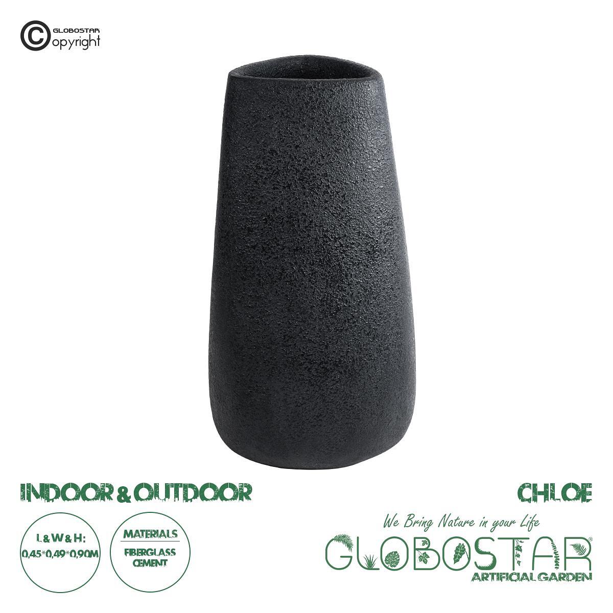 GloboStar® Изкуствена Градина CHLOE 20709 Подов Полиестерен Циментов Кашпo Саксия - Flower Pot Черен М45 x Ш49 x В90cm