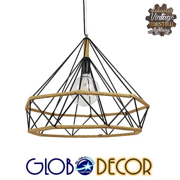 GLOBOSTAR® FLUTED 01422 Vintage Висяща Лампа за Таван с Фасунга 1 x E27 AC 220-240V IP20 - Черно & Бежово - Д50 x Ш50 x В44cm