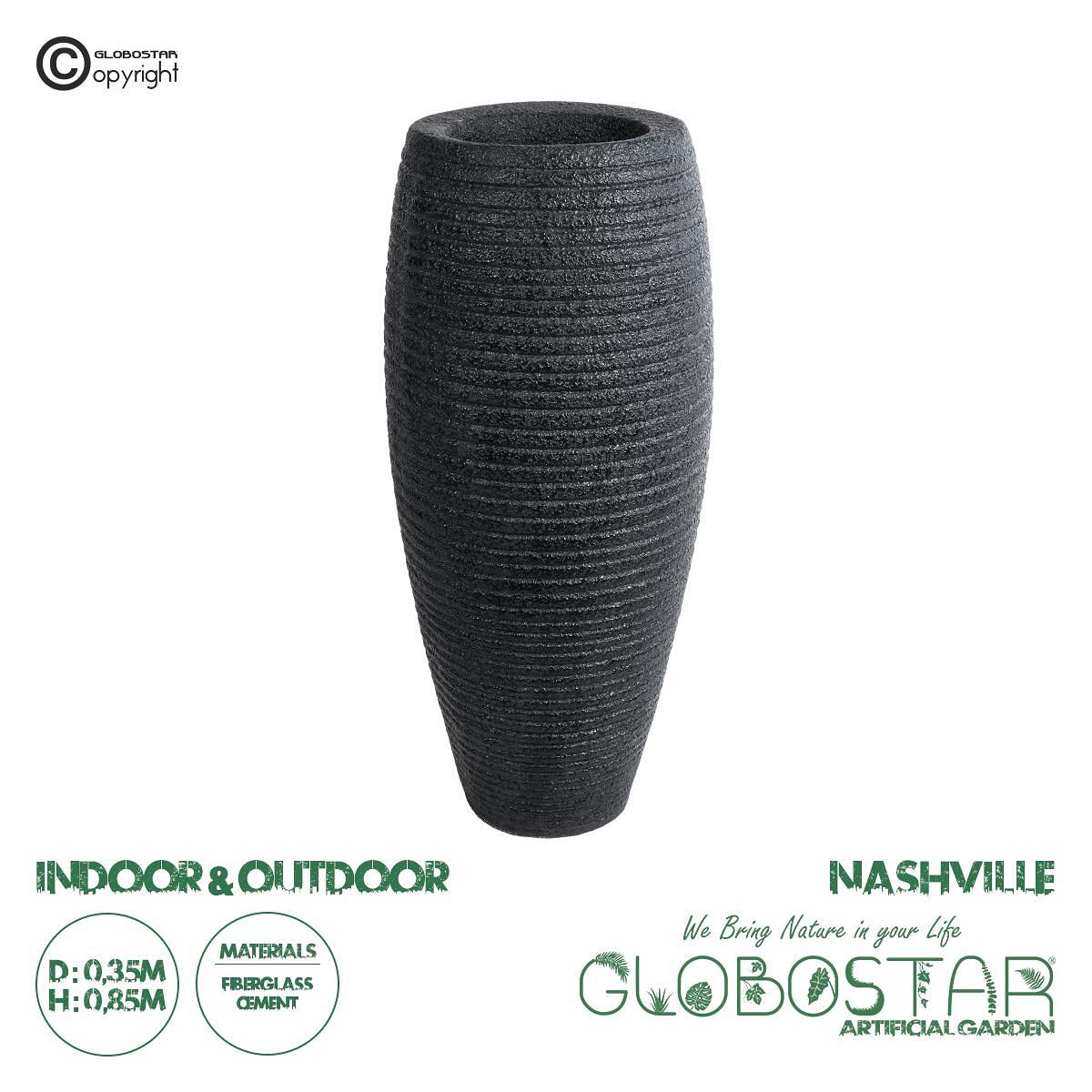 GloboStar® Изкуствена Градина NASHVILLE 20715 Подов Полиестерен Циментов Кашпo Саксия - Flower Pot Черен Ф35 x В85cm