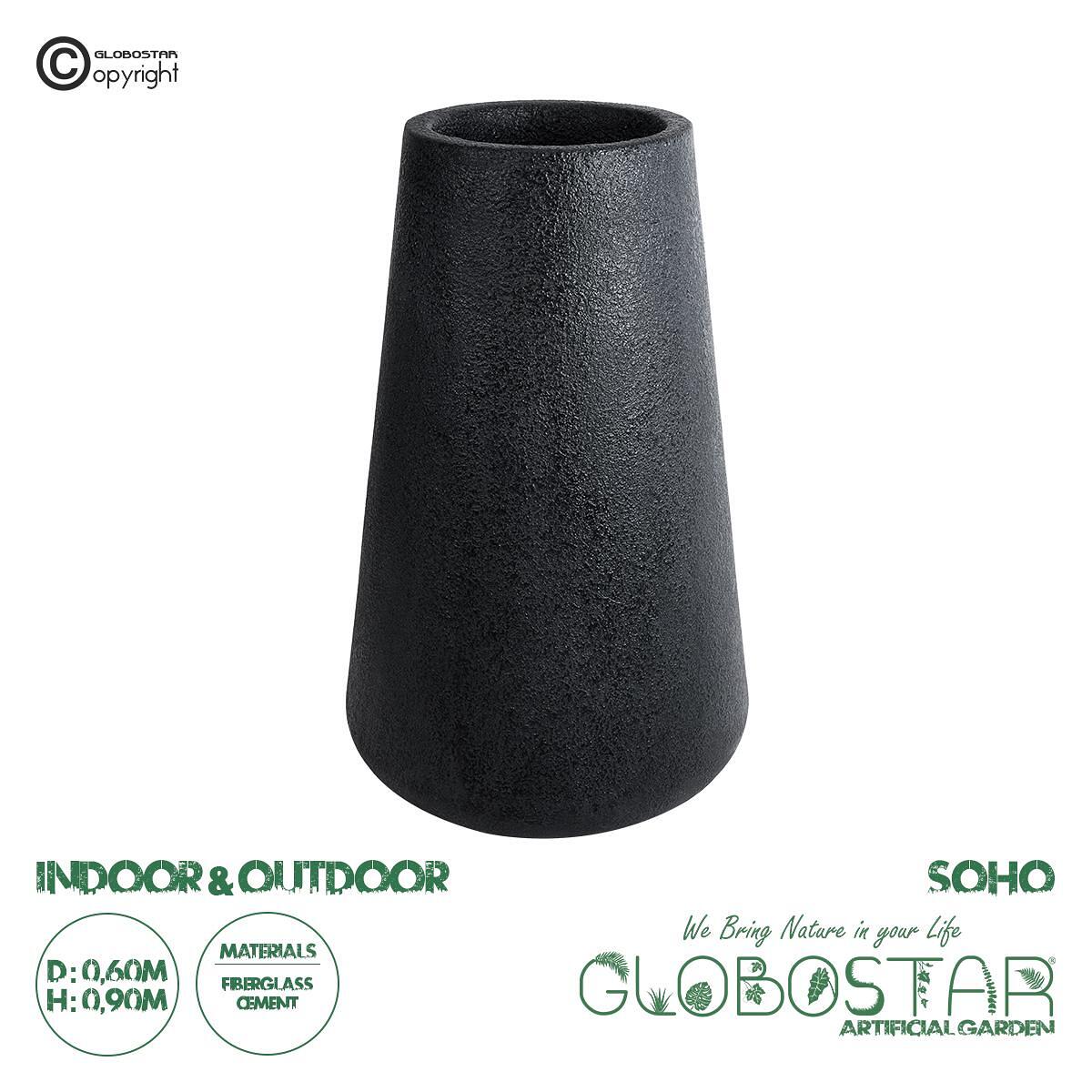 GloboStar® Изкуствена Градина SOHO 20790 Подов Полиестерен Циментов Саксия-Кашпа - Flower Pot Черен Φ60 x В90cm