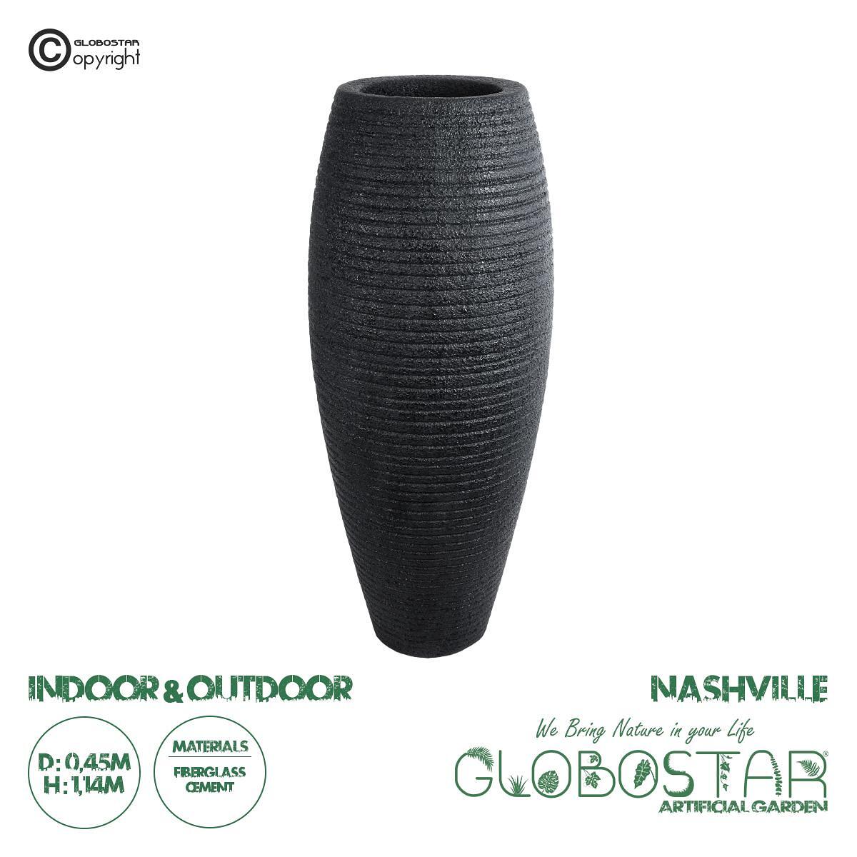 GloboStar® Изкуствена Градина NASHVILLE 20714 Подов Полиестерен Циментов Кашпo Саксия - Flower Pot Черен Φ45 x В114cm