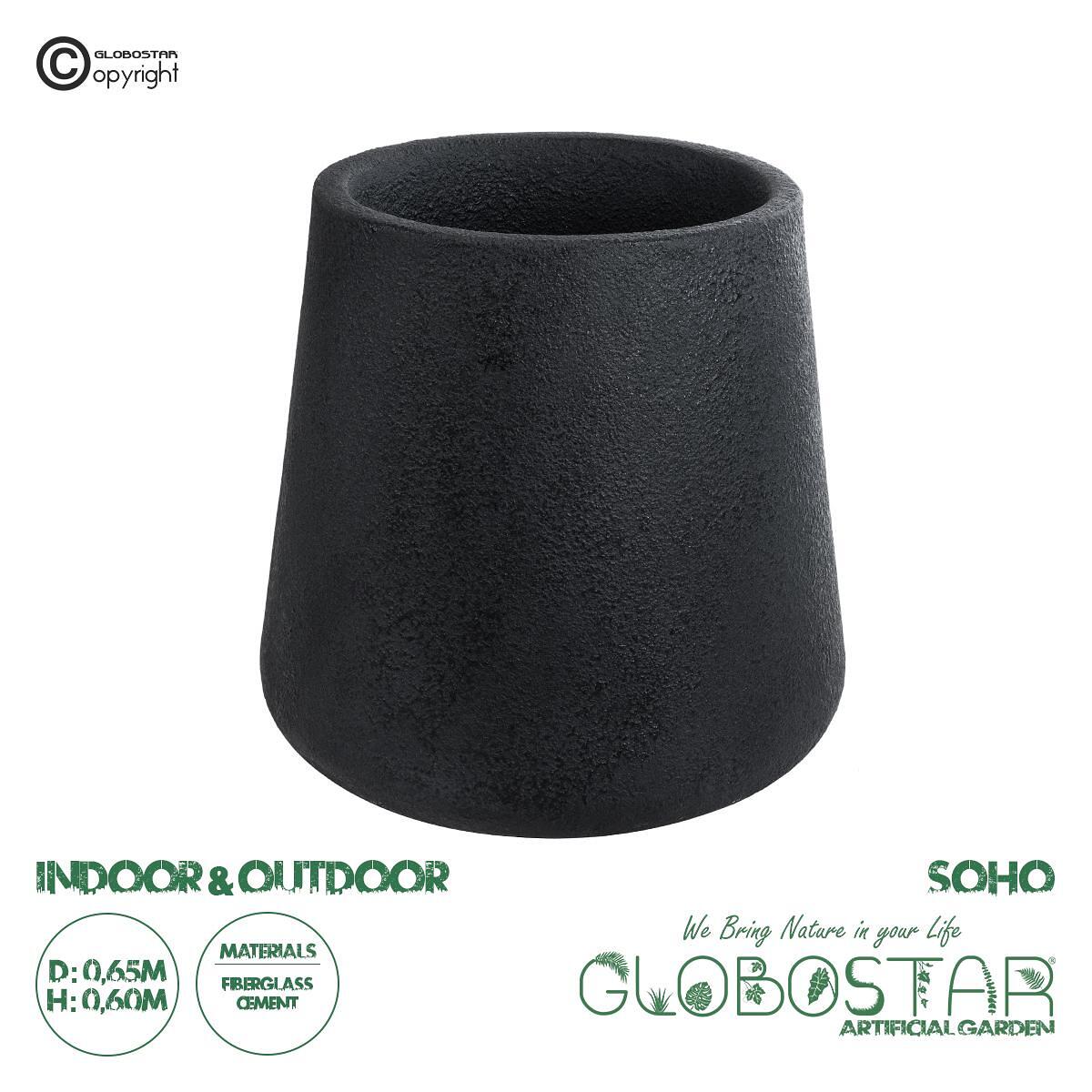 GloboStar® Изкуствена Градина SOHO 20791 Подов Полиестерен Циментов Кашпo - Саксия Черен Φ65 x В60cm