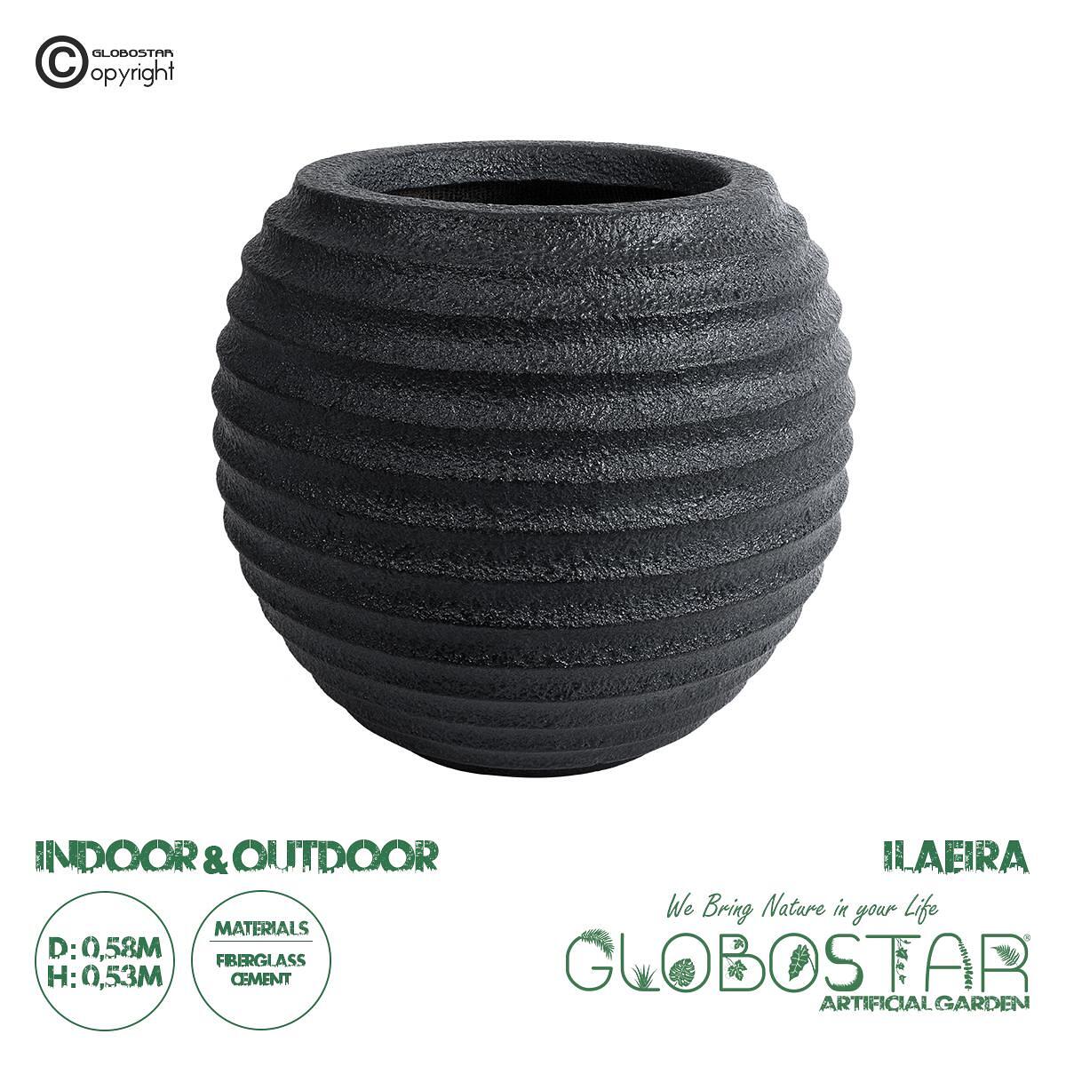 GloboStar® Изкуствена Градина ILAEIRA 20713 Подов Полиестерен Циментов Саксия - Flower Pot Черен Φ58 x В53cm