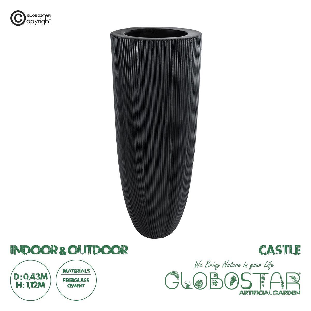 GloboStar® Изкуствена Градина CASTLE 20792 Подов Полиестерен Циментов Саксия - Flower Pot Черен Φ43 x В112cm