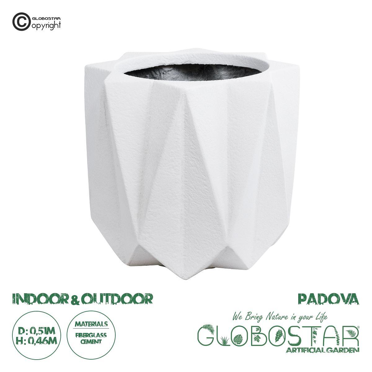 GloboStar® Изкуствена Градина PADOVA 20741 Подов Полиестерен Циментов Кашпo Саксия - Flower Pot Бял Φ51 x В46cm
