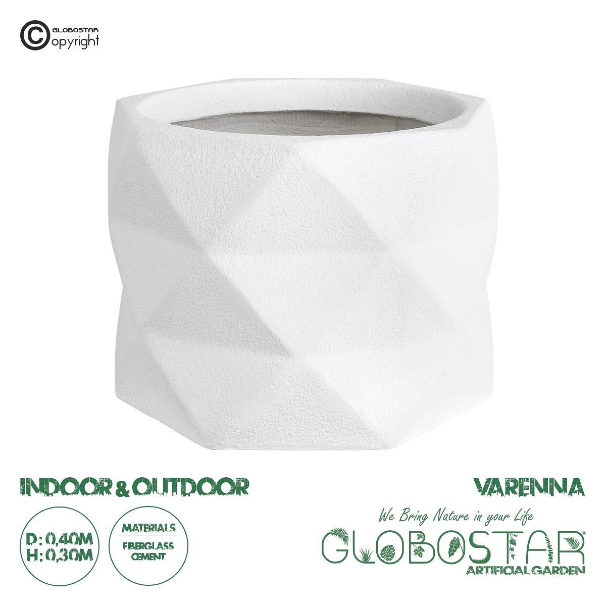 GloboStar® Изкуствена Градина VARENNA 20742 Подова Полиестерна Циментова Кашпа Саксия - Flower Pot Бяла Φ40 x В30cm