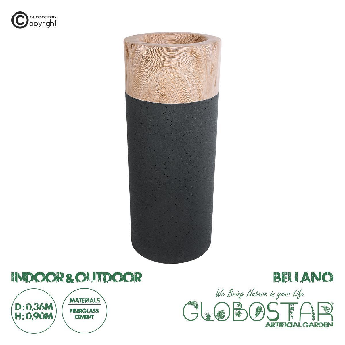 GloboStar® Изкуствена Градина BELLANO 20748 Подов Полиестерен Циментов Саксия-Кашпа - Flower Pot Черна с Кафяво Φ36 x В90cm