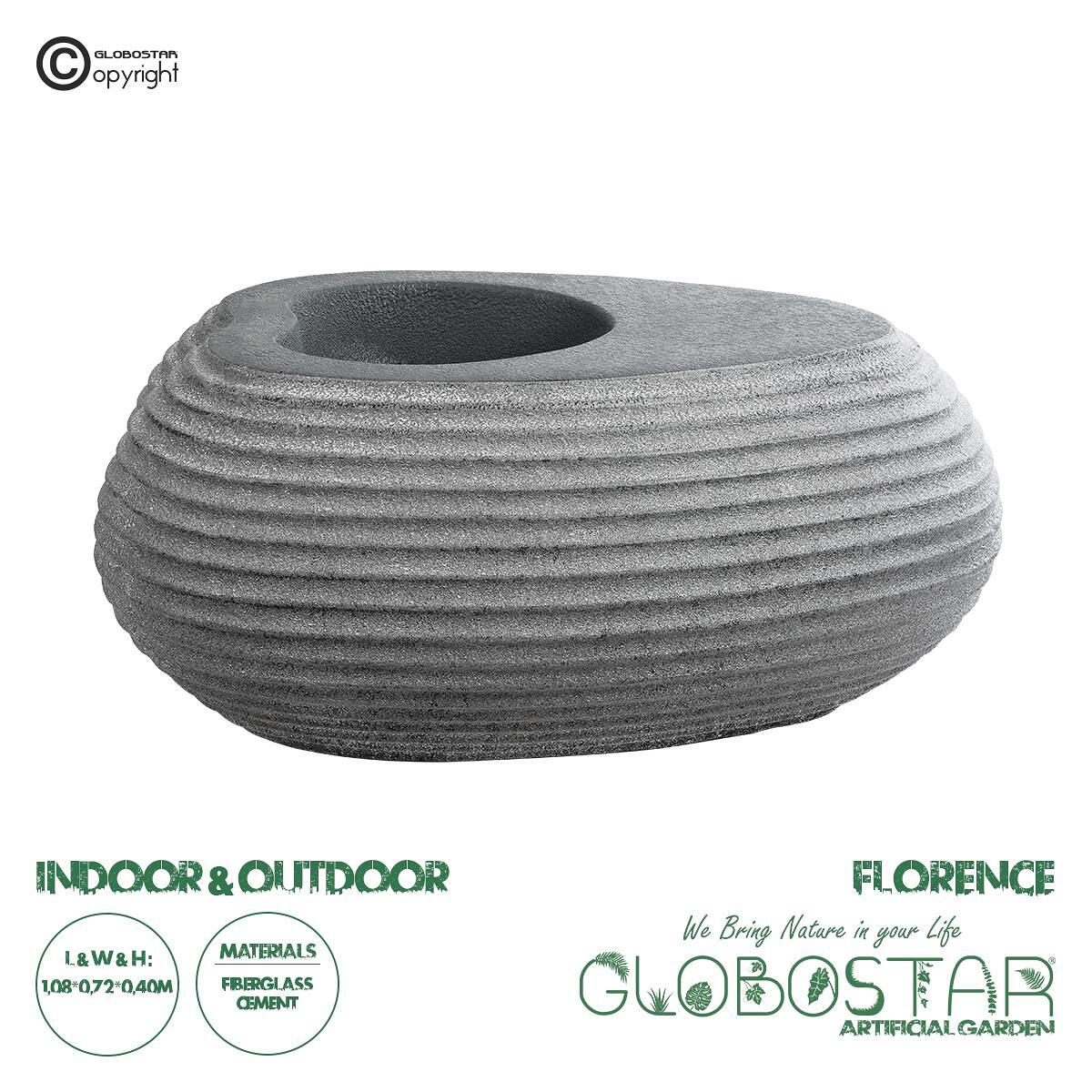 GloboStar® Изкуствена Градина FLORENCE 20750 Подов Полиестерен Циментов Кашпo Саксия - Flower Pot Сив М108 x Ш72 x В40cm