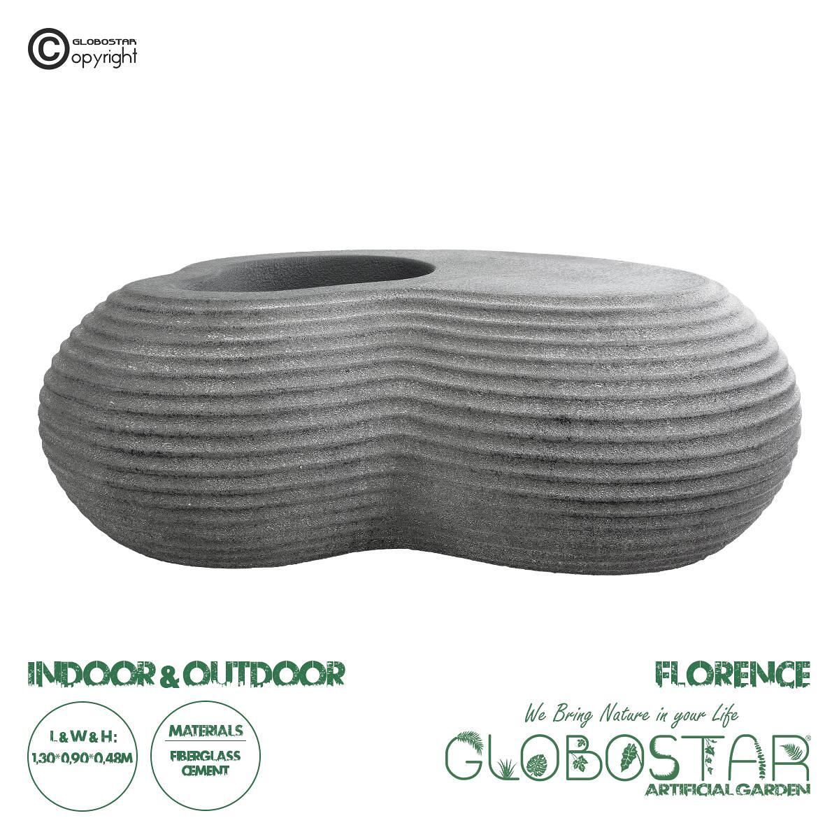 GloboStar® Изкуствена Градина FLORENCE 20751 Подов Полиестерен Циментов Саксия-Кашпа - Flower Pot Сив М130 x Ш90 x В48cm