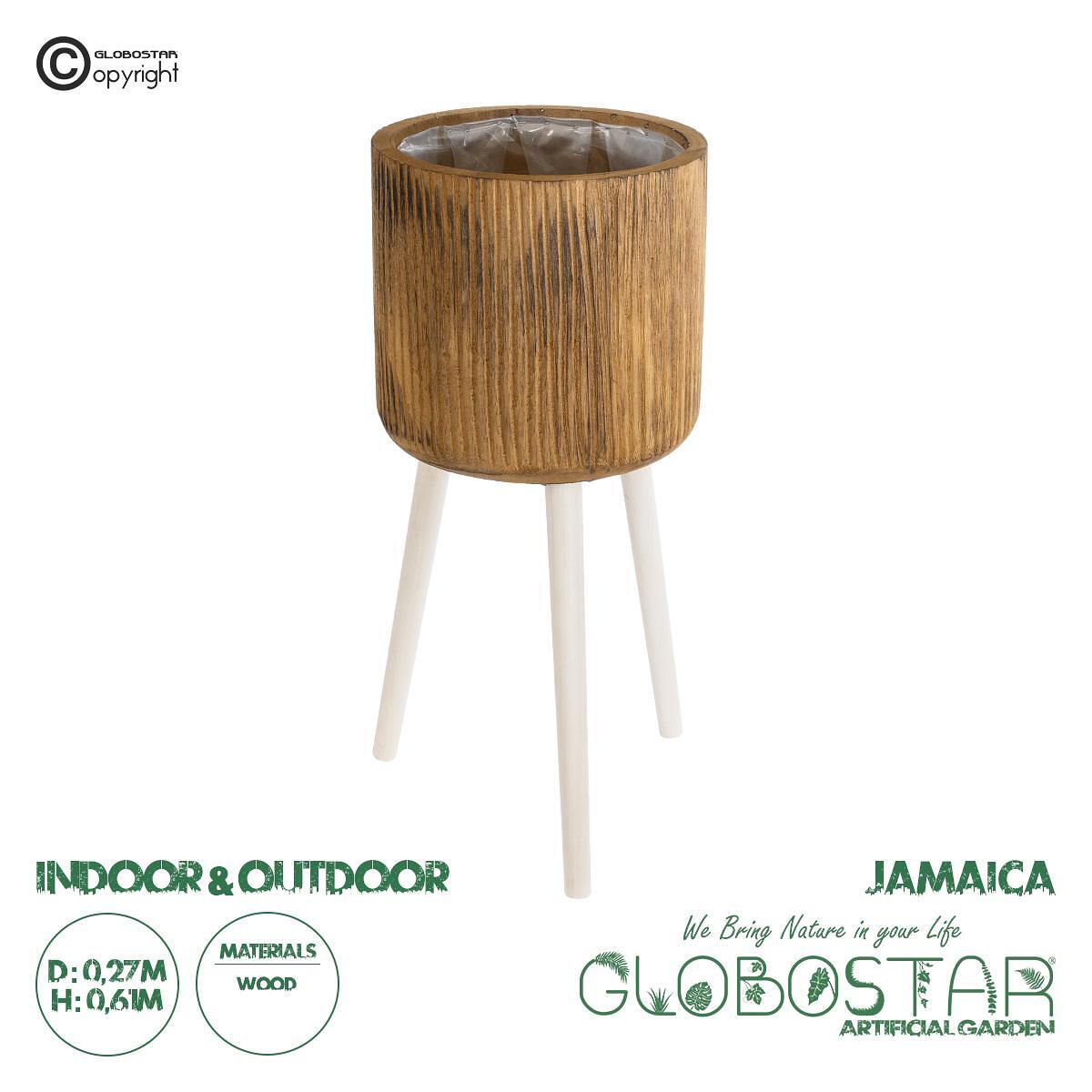 GloboStar® Изкуствена Градина JAMAICA 20555 Декоративна Дървена Кашпа Саксия - Flower Pot Кафява Φ27 x В61cm