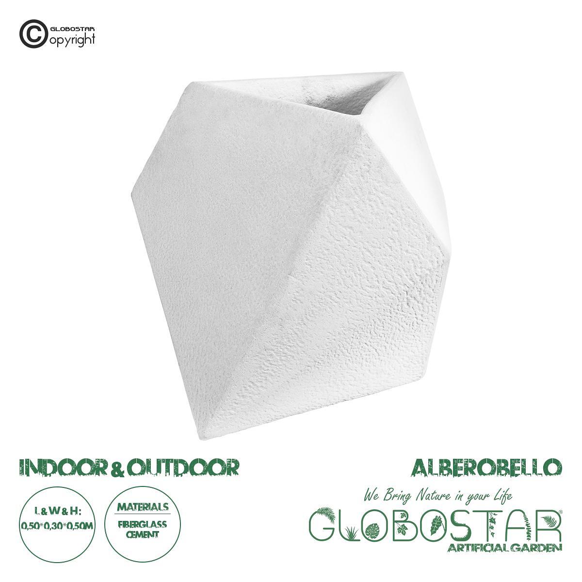 GloboStar® Изкуствена Градина ALBEROBELLO 20737 Подова Полиестерна Циментова Кашпа Саксия - Flower Pot Бяла М50 x Ш30 x В50cm