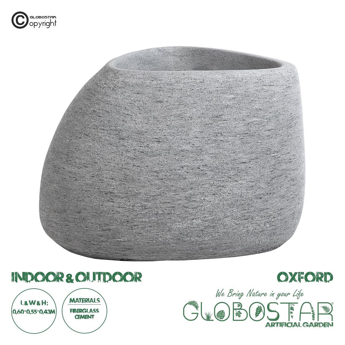 GloboStar® Изкуствена Градина OXFORD 20794 Подов Полиестерен Циментов Кашпo Саксия - Flower Pot Сив М60 x Ш55 x В43cm