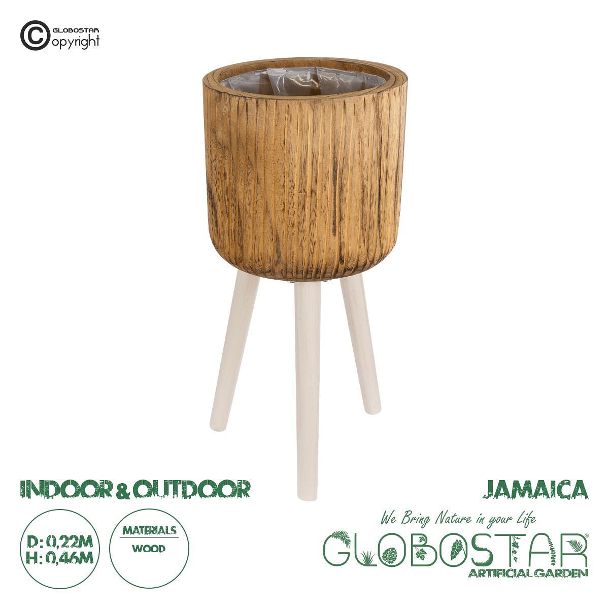 GloboStar® Изкуствена Градина JAMAICA 20554 Декоративна Дървена Кашпа Саксия - Flower Pot Кафява Φ22 x В46cm