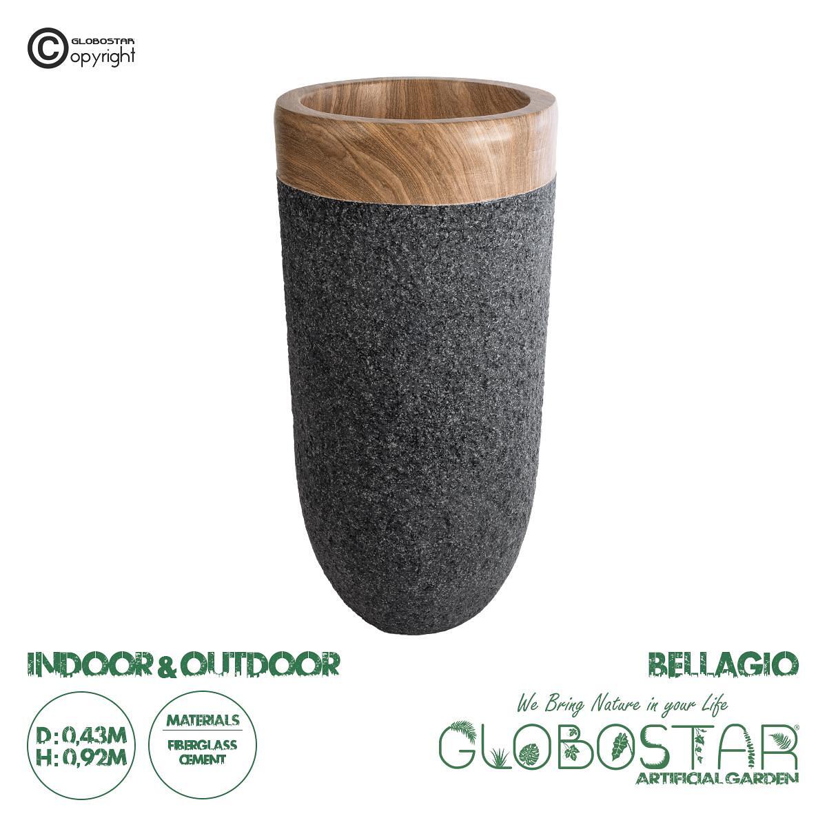 GloboStar® Изкуствена Градина BELLAGIO 20745 Подов Полиестерен Циментов Саксия - Flower Pot Черен с Кафяв Ø42 x В91cm