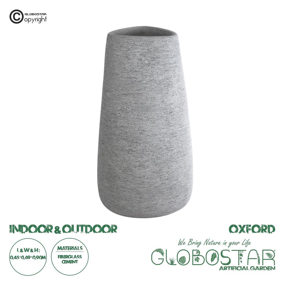 GloboStar® Изкуствена Градина OXFORD 20795 Подов Полиестерен Циментов Кашпo Саксия - Flower Pot Сив М45 x Ш49 x В90cm