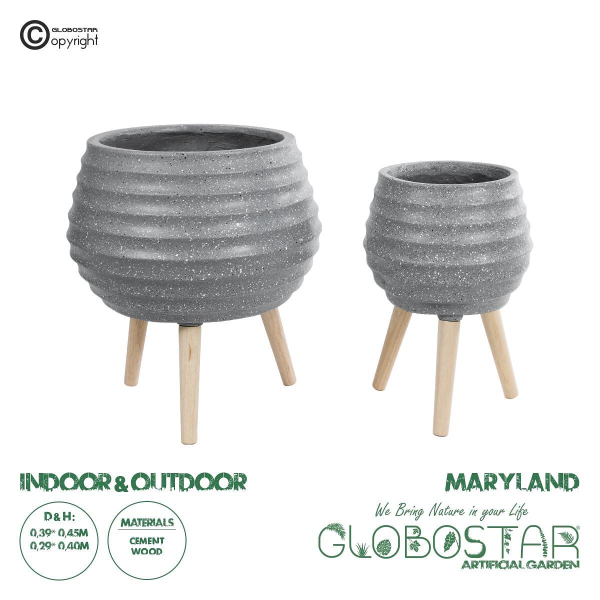 GloboStar® Изкуствена Градина MARYLAND 20568 КОМПЛЕКТ 2 Декоративни Полиестерни Циментови Кашпи - Flower Pots Сиви A:Φ39 x В45cm B:Φ29 x В40cm