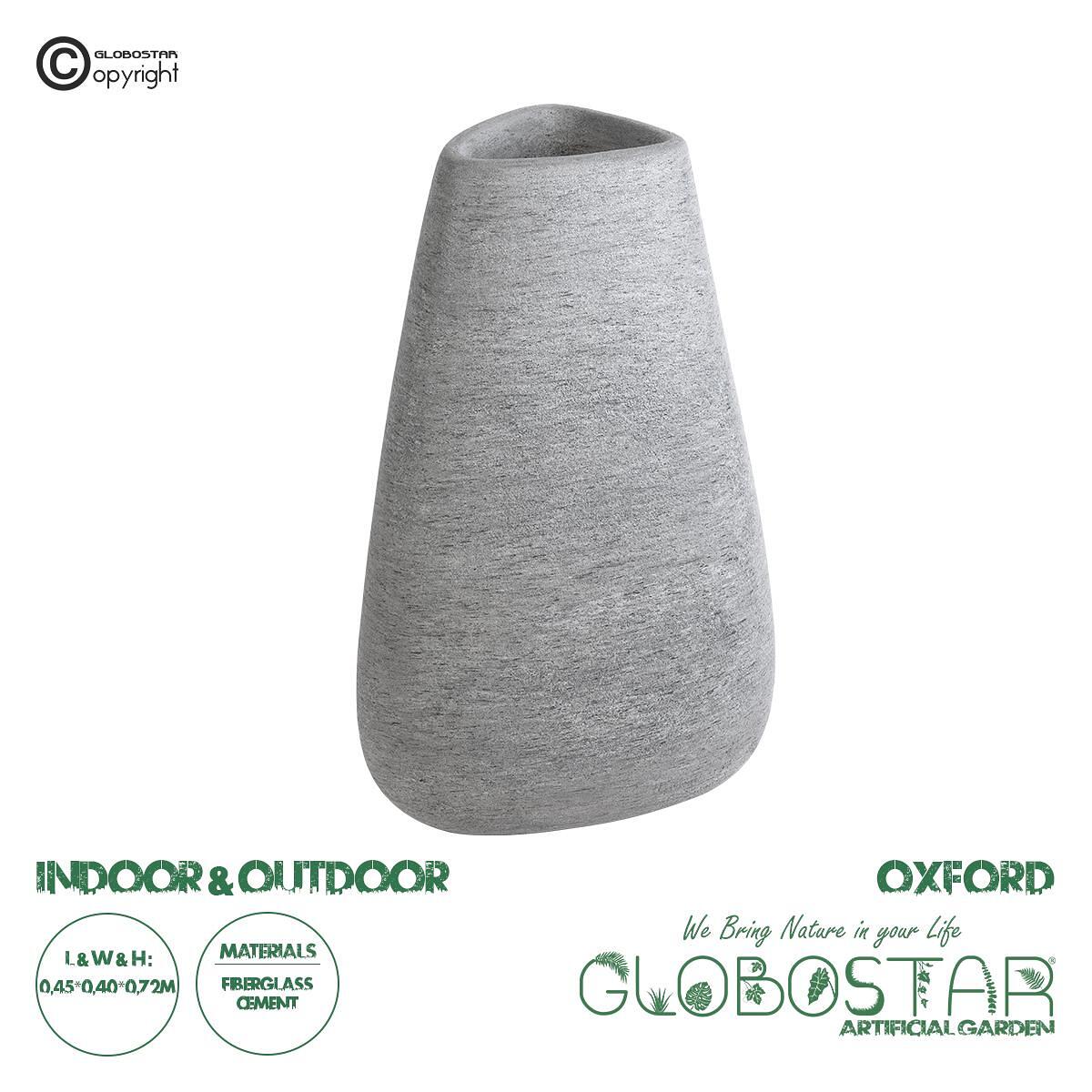 GloboStar® Изкуствена Градина OXFORD 20796 Подов Полиестерен Циментов Кашпo Саксия - Flower Pot Сив М45 x Ш40 x В72cm