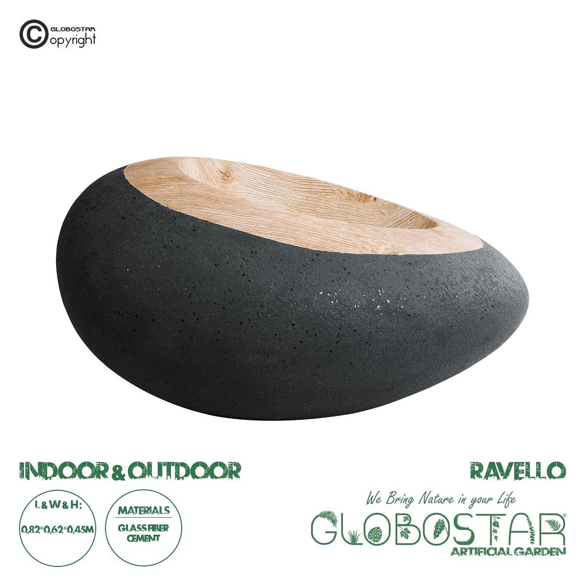 GloboStar® Изкуствена Градина RAVELLO 20746 Подов Полиестерен Циментов Саксия - Flower Pot Черен с Кафяв M82 x Ш62 x В45cm